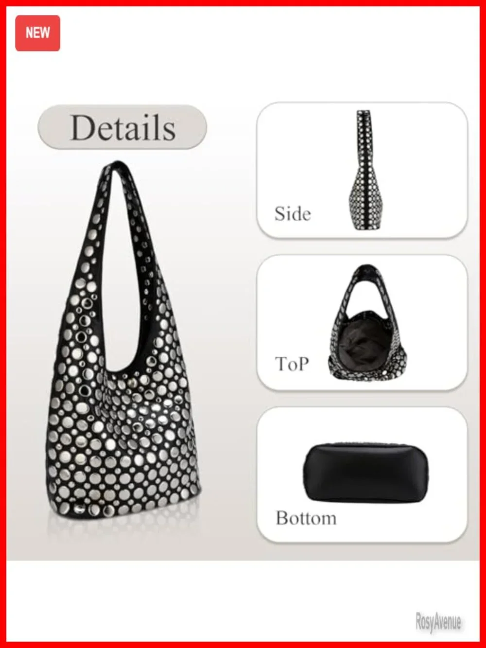 Studded Y2K Hobo Bag Punk PU Leather Shoulder Handbag